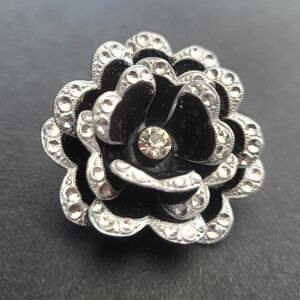 Vintage German Black & Silver Flower Brooch